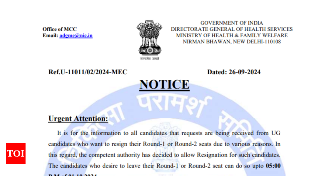 NEET UG Counselling 2024: MCC issues important notice for candidates seeking to resign seats, check details here